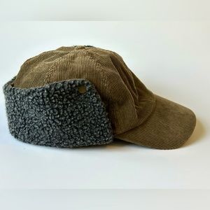 Zara Brown corduroy hat with fleece-lined ear flap. Excellent, like-new!